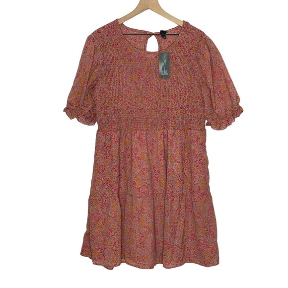 NEW Wild Fable Pink Floral Smocked Dress Plus Size 1X Short Sleeve NWT - Picture 2 of 8